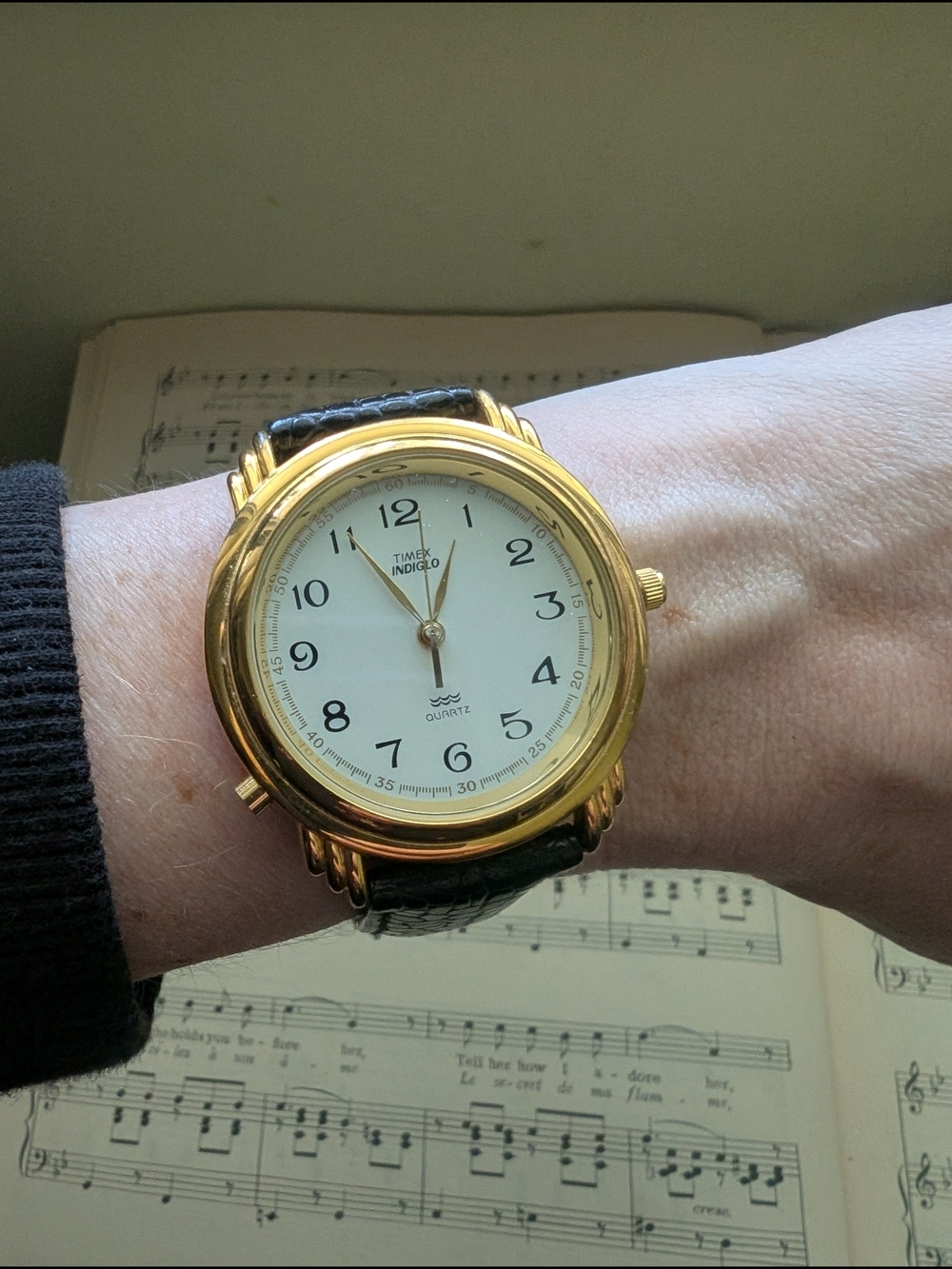 Vintage Timex Indiglo Gold-Tone Watch with Black Strap